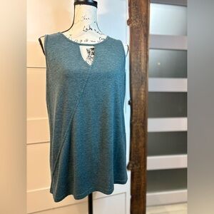 Poetsky Teal Sleeveless Top Size Large Cotton Spandex Blend Soft Tank Blouse